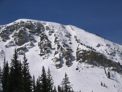 Chapter 5: Mount Baldy’s Main Chute (right of center) from the Collins lift at Alta Ski Area, April 14, 2007